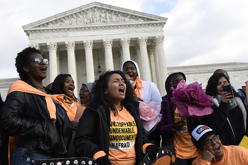 The Associated Press / People protest outside the Supreme Court in Washington Friday ahead of Tuesday's hearing in which the Supreme Court heard arguments about the Trump administration's plan to end the Obama-era Deferred Action for Childhood Arrivals (DACA) program.