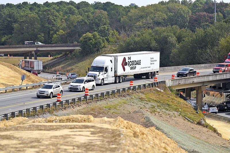 Staff Photo by Robin Rudd/ Interstate traffic passes over and under at the interchange of I-75 and I-24. Transportation officials say the 10-year, $10.5 billion transportation program approved by Tennessee lawmakers in 2017 could take an additional 10 years. The good news? They say since work has already begun on "The Split" at I-75 and I-24, that project should proceed according to plan.