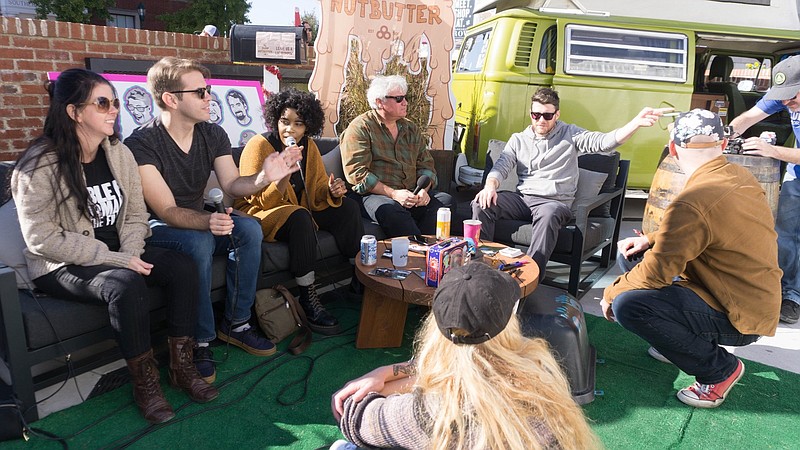 Contributed photo by Nate Gayle / Members of The Roo Bus, Camp Reddaroo and Camp Nutbutter gathered at The Moxy to talk all things Bonnaroo for a crossover podcast episode on Saturday.