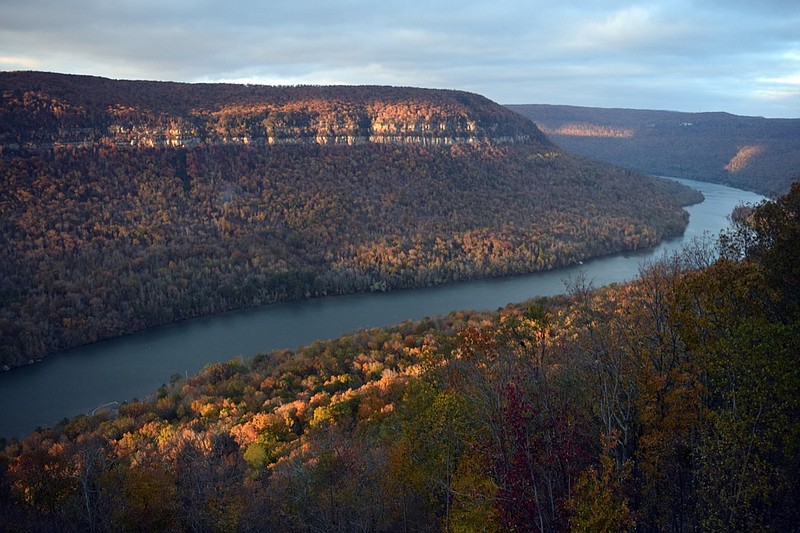 Staff photo by Mark Pace/Chattanooga Times Free Press — The Tennessee River Gorge is seen from the Raccoon Mountain Visitors Center overlook at sunset Nov. 12, 2019.