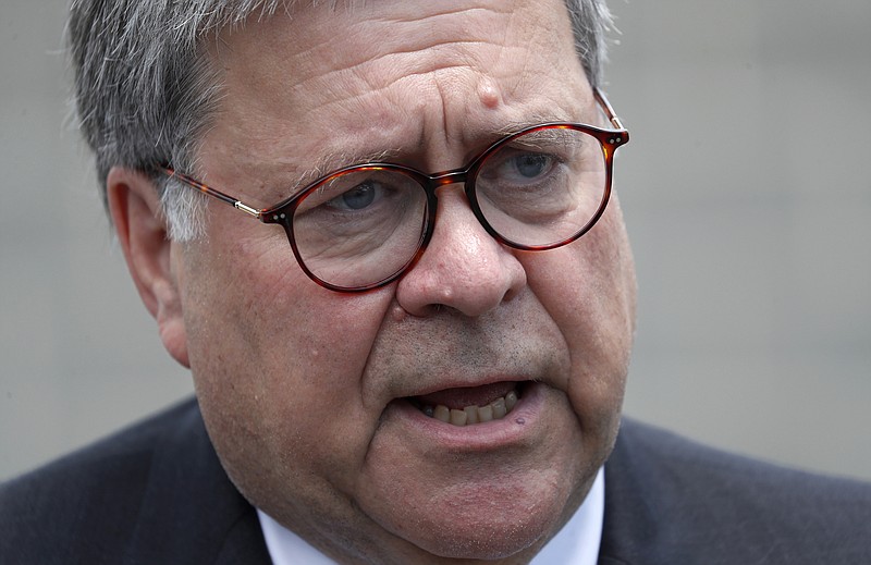 FILE  - In this July 8, 2019, file photo, U.S. Attorney General William Barr speaks during a tour of a federal prison in Edgefield, S.C. Barr plans to promote a crime-fighting initiative Tuesday, Nov. 12 in New Mexico as the state struggles to curb some of the highest property and violent crimes rates in the nation. Barr is joining U.S. Marshal Service Director Donald Washington and other federal authorities in Albuquerque to announce the arrests of 300 fugitives suspected of violent crimes, according to the Justice Department. (AP Photo/John Bazemore, File)