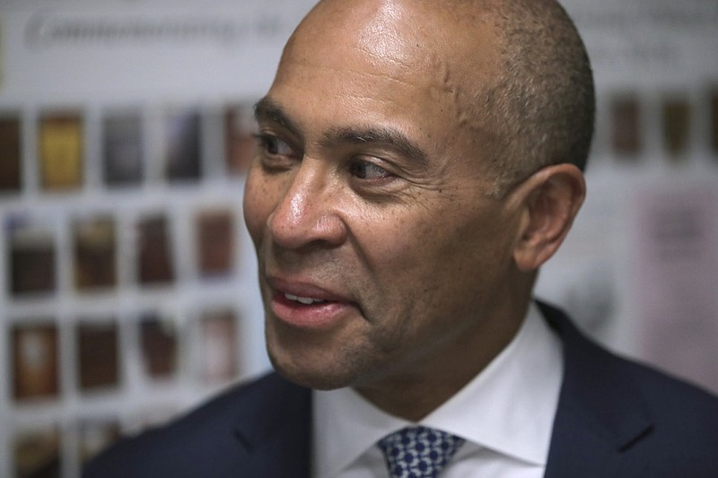 Democratic presidential candidate former Massachusetts Gov. Deval Patrick files to have his name listed on the New Hampshire primary ballot, Thursday, Nov. 14, 2019, in Concord, N.H. (AP Photo/Charles Krupa)