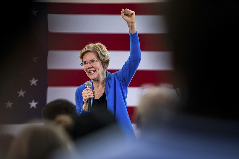 Photo by Bridget Bennett of The New York Times / Sen. Elizabeth Warren, D-Massachusetts, a Democratic presidential candidate, during a town hall-style campaign event at Legacy High School in Las Vegas, on Sunday.