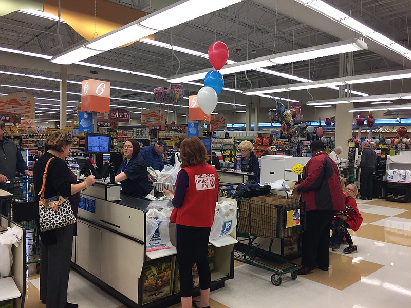 A photo of a previous year's "Celebrity Bagging" event at Food City. Photo provided by the United Way of Greater Chattanooga. 