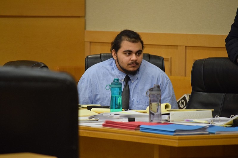 Staff photo by Ben Benton / Joseph Wielzen, on trial in McMinn County, Tenn., for the rape and murder of 18-year-old Kelsey N. Burnette in 2017, sits at the defense table Wednesday, Nov. 19, 2019, in McMinn County Criminal Court.