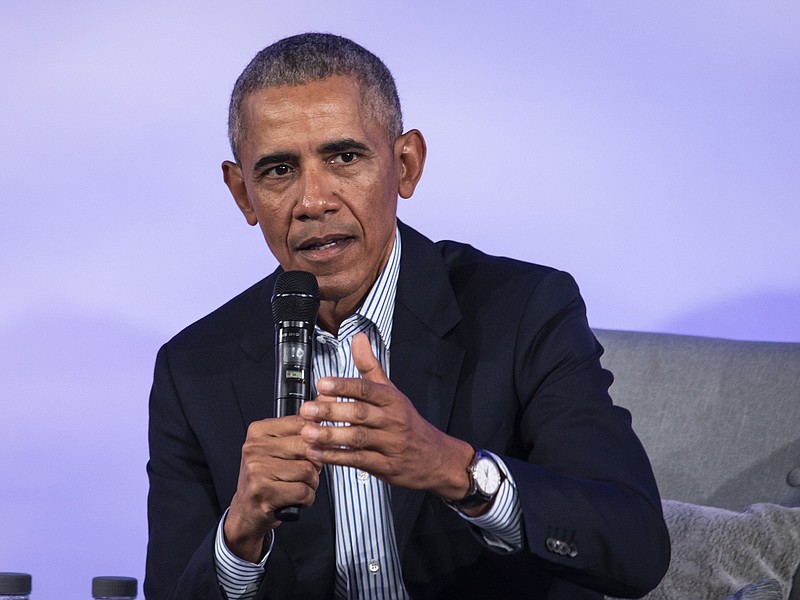 In a Tuesday, Oct. 29, 2019 file photo, former President Barack Obama speaks during the Obama Foundation Summit at the Illinois Institute of Technology in Chicago. Former President Barack Obama says addressing global economic inequality is key to fighting climate change. Obama spoke Wednesday, Nov. 20, 2019 at the sustainable building conference Greenbuild in Atlanta.(Ashlee Rezin Garcia/Chicago Sun-Times via AP, File)