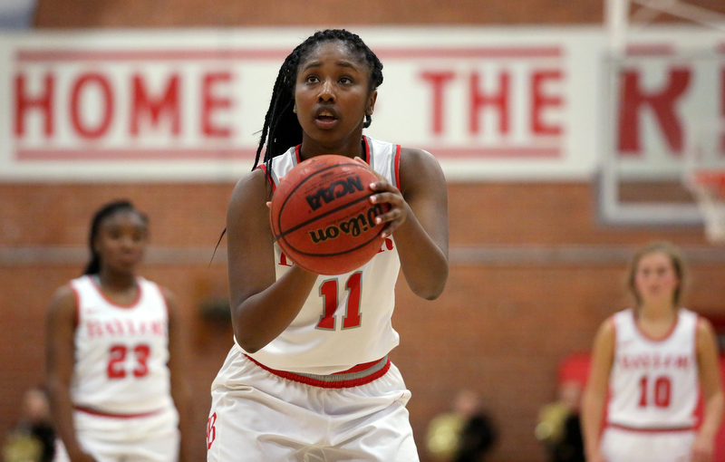 Staff photo by Erin O. Smith / Baylor's Raegyn Conley (11) puts up a foul shot during the Baylor vs. Bradley Central girls' basketball game Thursday, November 21, 2019 at Baylor School in Chattanooga, Tennessee.