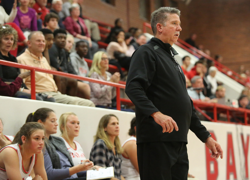 Staff photo by Erin O. Smith / Baylor girls basketball head coach John Gibson watches his team from the sideline during the Baylor vs. Bradley Central girls' basketball game Thursday, November 21, 2019 at Baylor School in Chattanooga, Tennessee.