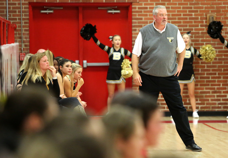 Staff photo by Erin O. Smith / Bradley Central girls' head basketball coach Jason Reuter watches the game from the sideline during the Baylor vs. Bradley Central girls' basketball game Thursday, November 21, 2019 at Baylor School in Chattanooga, Tennessee.