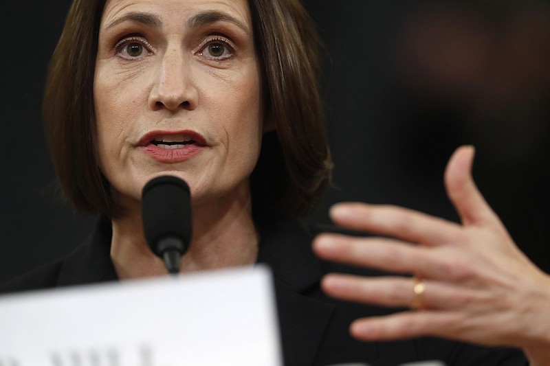 Former White House national security aide Fiona Hill, testifies before the House Intelligence Committee on Capitol Hill in Washington, Thursday, Nov. 21, 2019, during a public impeachment hearing of President Donald Trump's efforts to tie U.S. aid for Ukraine to investigations of his political opponents. (AP Photo/Andrew Harnik)