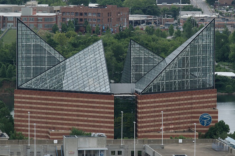 The Tennessee Aquarium is seen from the Republic Centre building Thursday, May 28, 2015, in Chattanooga, Tenn. The Republic Centre is the tallest building in Chattanooga.
