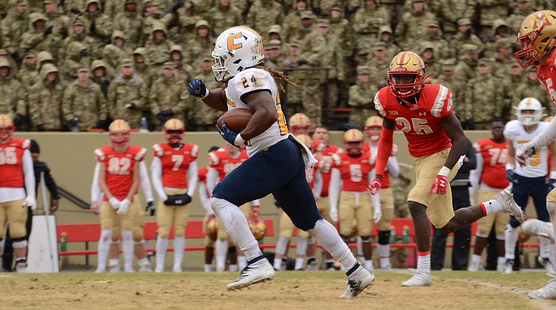 UTC Photo by Laura O'Dell / UTC running back Elijah Ibitokun-Hanks rushed for 132 yards on 28 carries Saturday as the Mocs lost 31-24 at VMI.