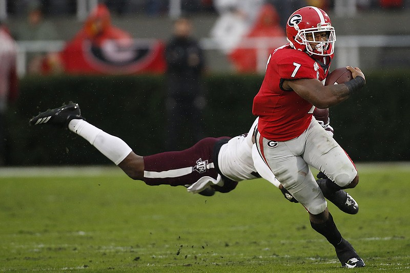 AP photo by Joshua L. Jones / Georgia running back D'Andre Swift rushed for 103 yards on 19 carries during the Bulldogs' 19-13 win over Texas A&M on Saturday at Sanford Stadium.