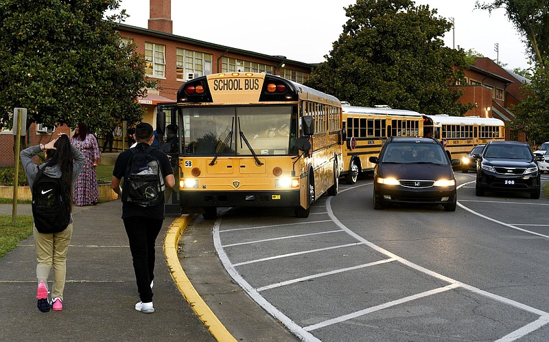 Staff Photo by Robin Rudd/  Students arrive for the first day of school at the East Ridge High and Middle schools campus.  The first day for Hamilton County Schools saw changed starting times for some schools on August 7, 2019.