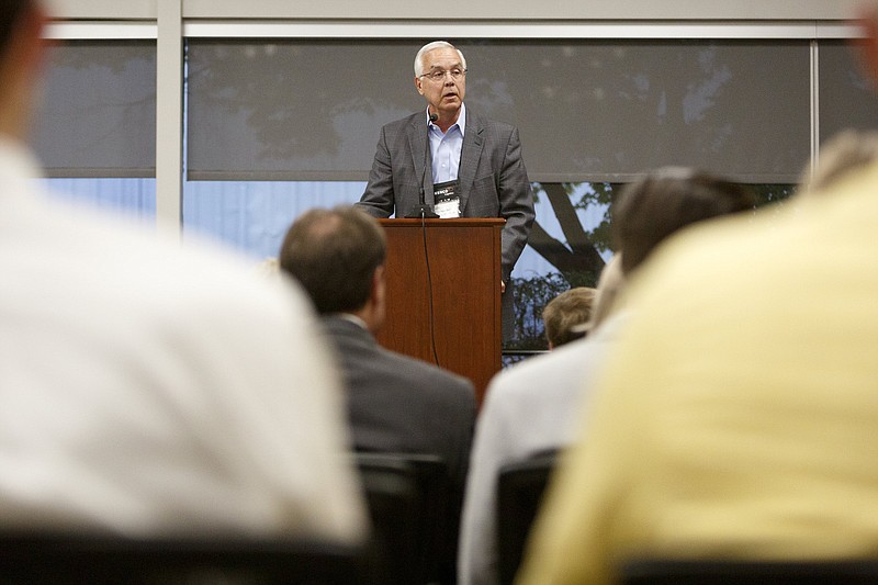 Staff photo by C.B. Schmelter / Kenco Chief Executive Officer Denis Reilly speaks before a tour of the Innovation Labs at Kenco Logistics on Tuesday, Oct. 8, 2019 in Chattanooga, Tenn.