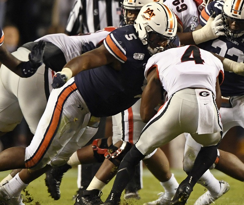 Auburn senior defensive tackle Derrick Brown, who is a finalist for six individual awards, will play in Jordan-Hare Stadium for the final time Saturday when Alabama visits. / Auburn photo/Todd Van Emst