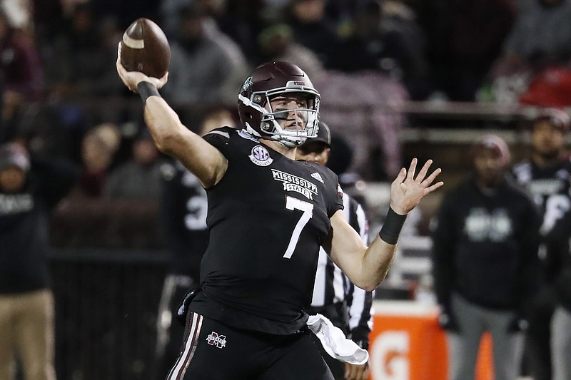 Mississippi State quarterback Tommy Stevens and his teammates will host Ole Miss in the annual Egg Bowl rivalry game Thursday. (AP Photo/Rogelio V. Solis)