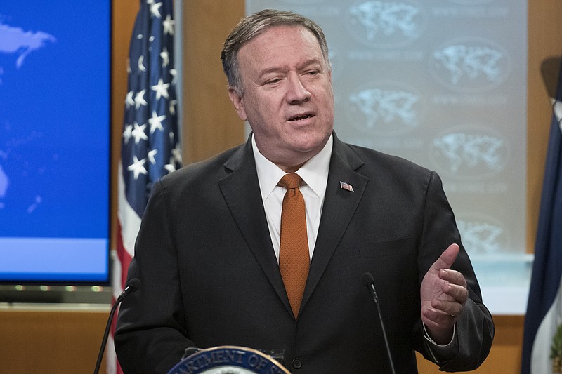 Secretary of State Mike Pompeo speaks with reporters at the State Department, Tuesday, Nov. 26, 2019, in Washington. (AP Photo/Alex Brandon)