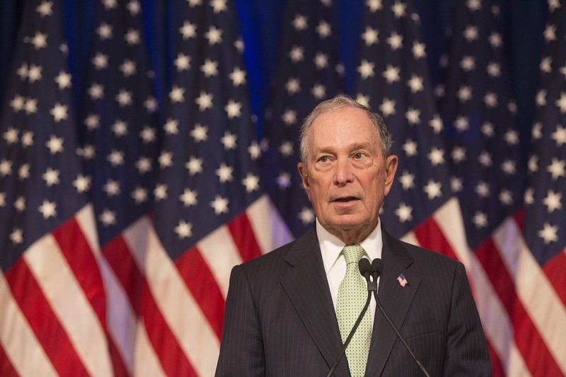 Democratic Presidential candidate, Michael Bloomberg during remarks to the media at the Hilton Hotel on his first campaign stop in Norfolk, Va. Monday, Nov. 25, 2019. (AP Photo/Bill Tiernan)