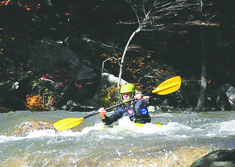 Staff file photo by Tim Barber / Chattanooga Times Free Press — Oct 15, 2012 - Andrew Gamble, center, and Danny McSpadden run the rapids in the Bowater Pocket Wilderness Monday amidst early fall colors on North Chickamauga Creek.