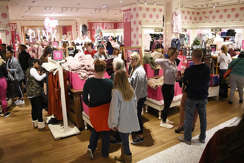 Staff Photo by Robin Rudd/  Pink was popular with early shoppers at Hamilton Place Mall.  Black Friday shopping kicked off early at Hamilton Place and other area stores on November 29, 2019.  
