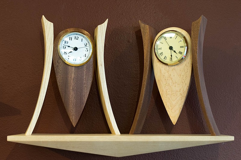 In-Town Gallery Contributed Photo / Roger Harvey makes clocks from ash, mahogany, walnut and bird's-eye maple woods.