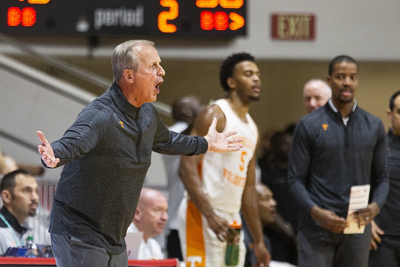 Tennessee men's basketball coach Rick Barnes, pictured, and the Vols host the Penny Hardaway-coached Memphis Tigers at 3 p.m. Saturday. / AP photo by Mark Wallheiser