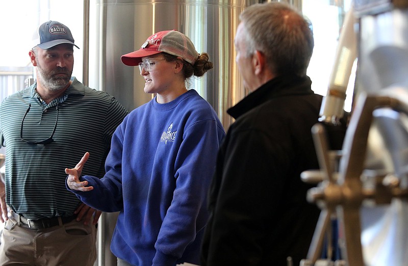 Staff photo by Erin O. Smith / K.T. Wiles, the head brewer at Top of the Rock, talks about the process of making beer at Jasper Highlands Thursday, October 17, 2019 in Marion County, Tennessee. The restaurant has its own brewery inside.