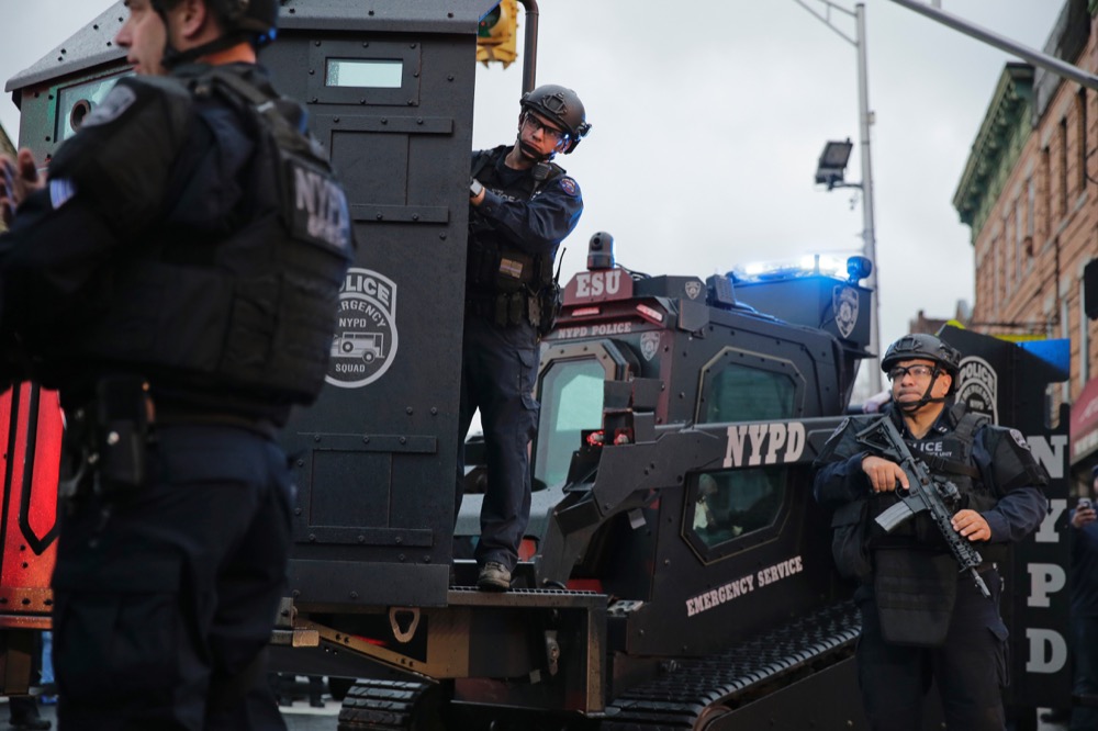 Law enforcement arrive on the scene following reports of gunfire, Tuesday, Dec. 10, 2019, in Jersey City, N.J. (AP Photo/Seth Wenig)