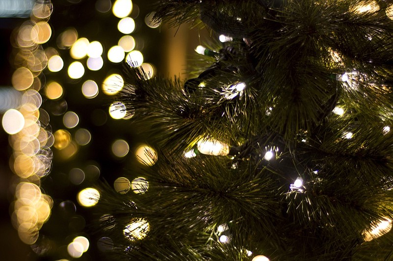 Christmas Pine and blurred lights bokeh effect christmas tile tree lights december winter light ornament tile decoration / Getty Images
