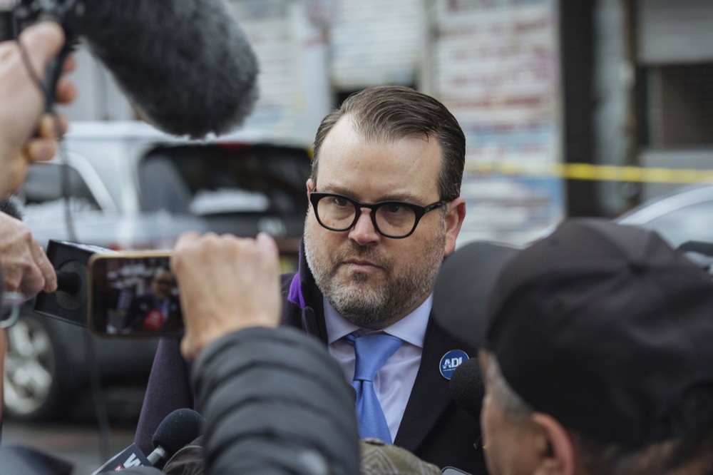 The Anti-Defamation League's New York and New Jersey regional director Evan Bernstein addresses the media outside the scene of a shooting that left multiple dead at a kosher market on Dec. 11, 2019, in Jersey City, NJ. Jersey City mayor Steven Fulop refused to call it an anti-Semitic attack but said surveillance video showed the gunmen driving slowly through the city's streets and then stopping outside a kosher grocery store, where they calmly got out of their van and immediately opened fire. (AP Photo/Kevin Hagen)