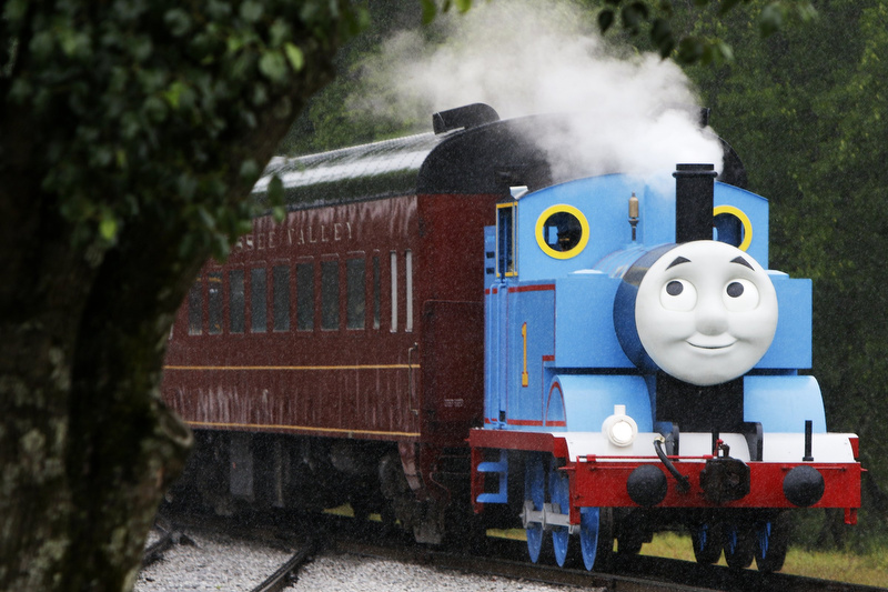 Staff photo by C.B. Schmelter /
Thomas the Tank Engine nears the end of his ride during Day Out With Thomas at the Tennessee Valley Railroad Museum on Sunday, May 12, 2019 in Chattanooga, Tenn. The event continues this weekend, May 18th and 19th, from 9 a.m. until 6 p.m. Tickets can be purchased online at the Tennessee Valley Railroad's website or over the phone at 866-468-7630.