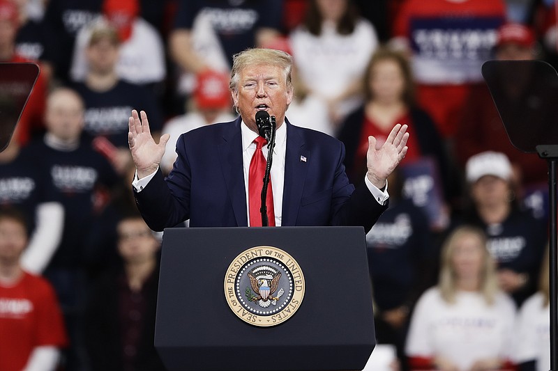 President Donald Trump during a campaign rally in Hershey, Pa., Tuesday, Dec. 10, 2019. (AP Photo/Matt Rourke)