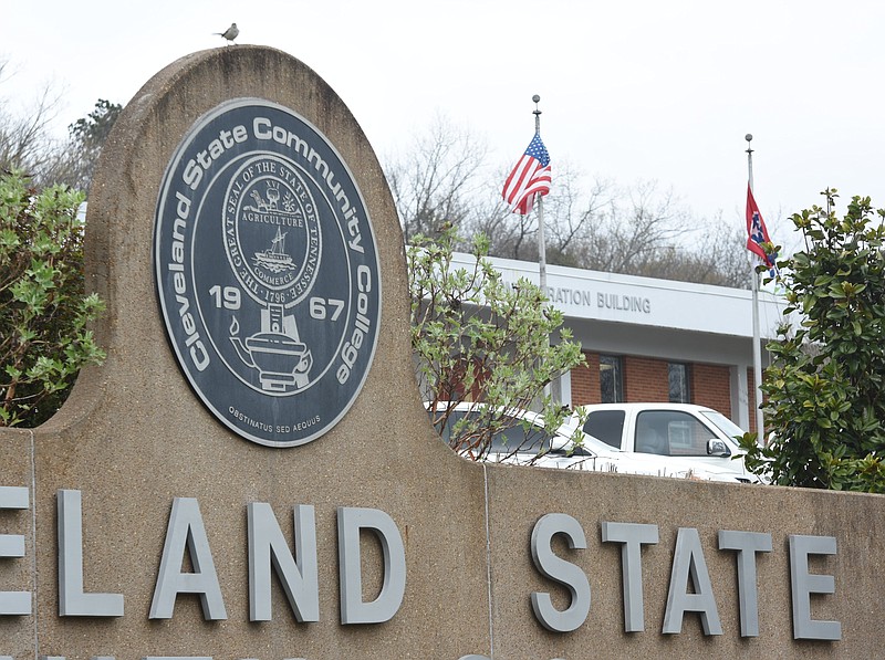 The main sign at the campus of Cleveland State Community College, Mar. 26, 2019. Staff photo by Tim Barber
