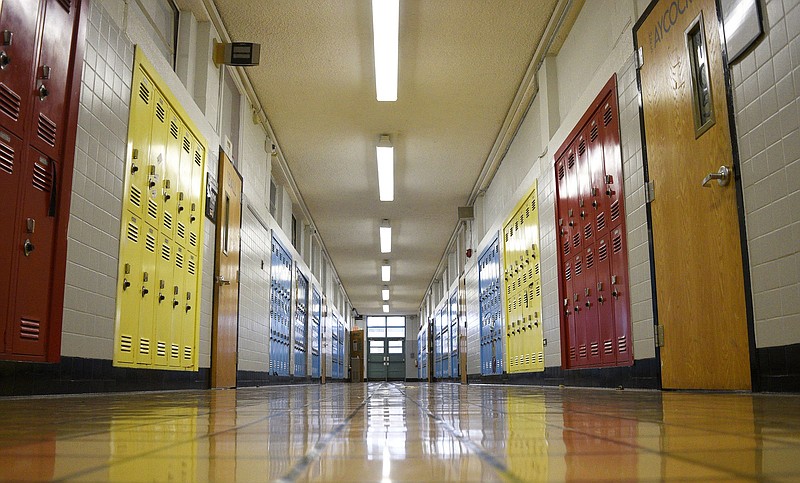 Staff Photo by Robin Rudd/  A recently painted hallway and blockers are apparent at Tyner Middle School.  Tyner Academy Principal Gerald Harris gave the Times Free Press a tour of the school's facilities on December 6, 2019.  