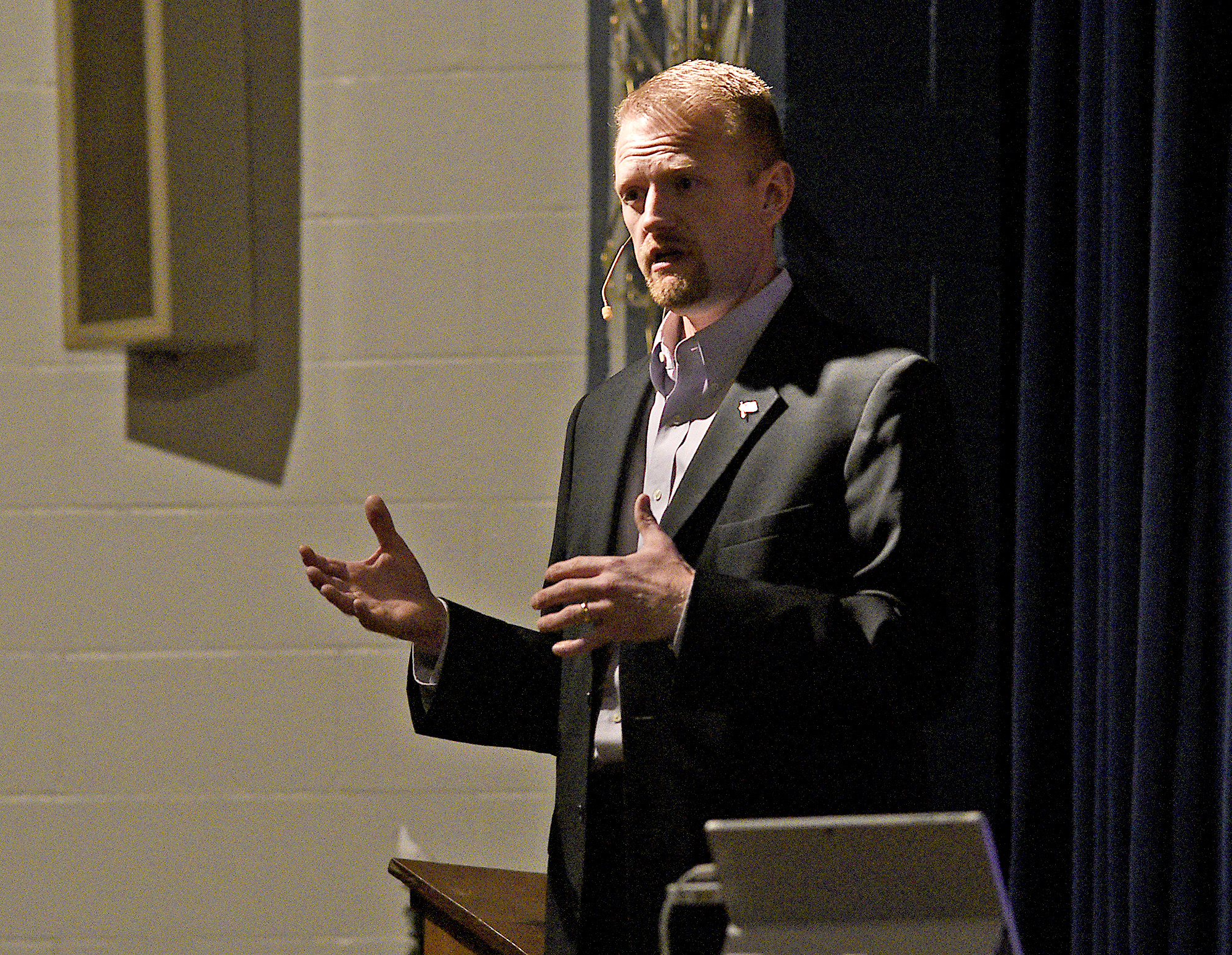 Staff Photo by Robin Rudd/ Dan Schmidt, of MGT Consulting Group, outlines the facilities plan. MGT Consulting Group hosted one of it's five community meeting at Dalewood Middle School on December 5, 2019.