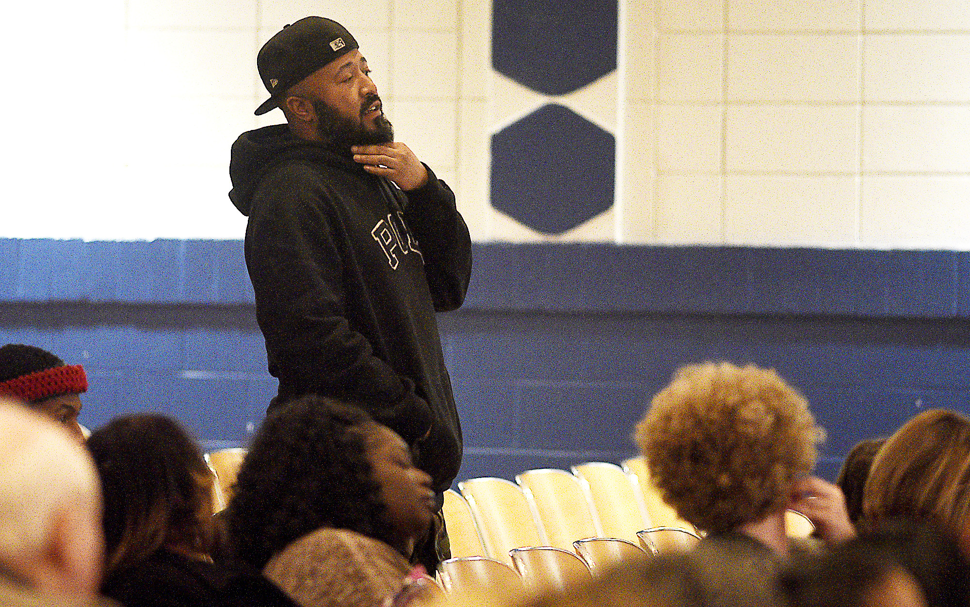 Staff Photo by Robin Rudd/ Shaun Stewart asks a question. MGT Consulting Group hosted one of it's five community meeting at Dalewood Middle School on December 5, 2019.