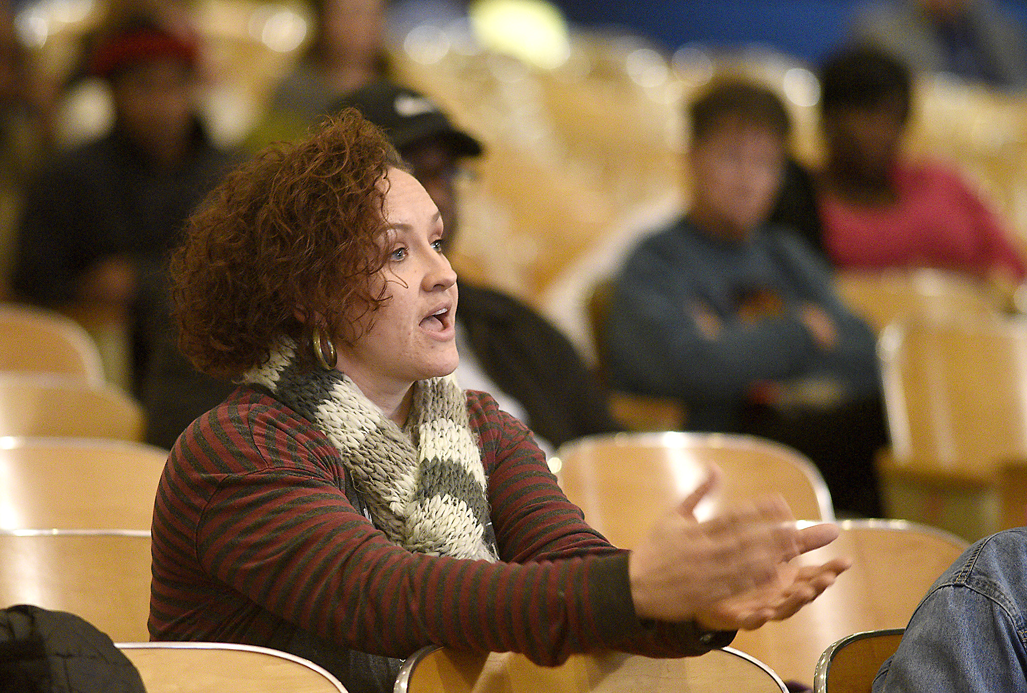 Staff Photo by Robin Rudd/ Crystal Marchand, a parent of a Barger Academy student, expresses her concern over the school's future. MGT Consulting Group hosted one of it's five community meeting at Dalewood Middle School on December 5, 2019.