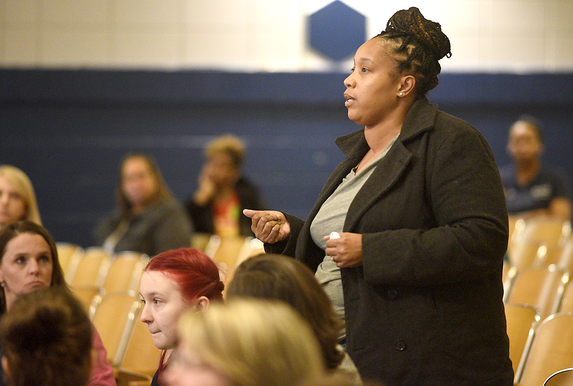 Staff Photo by Robin Rudd/ Brainerd High parent Akira Pinkerton expresses her concern about the facilities plan. MGT Consulting Group hosted one of it's five community meeting at Dalewood Middle School on December 5, 2019.
