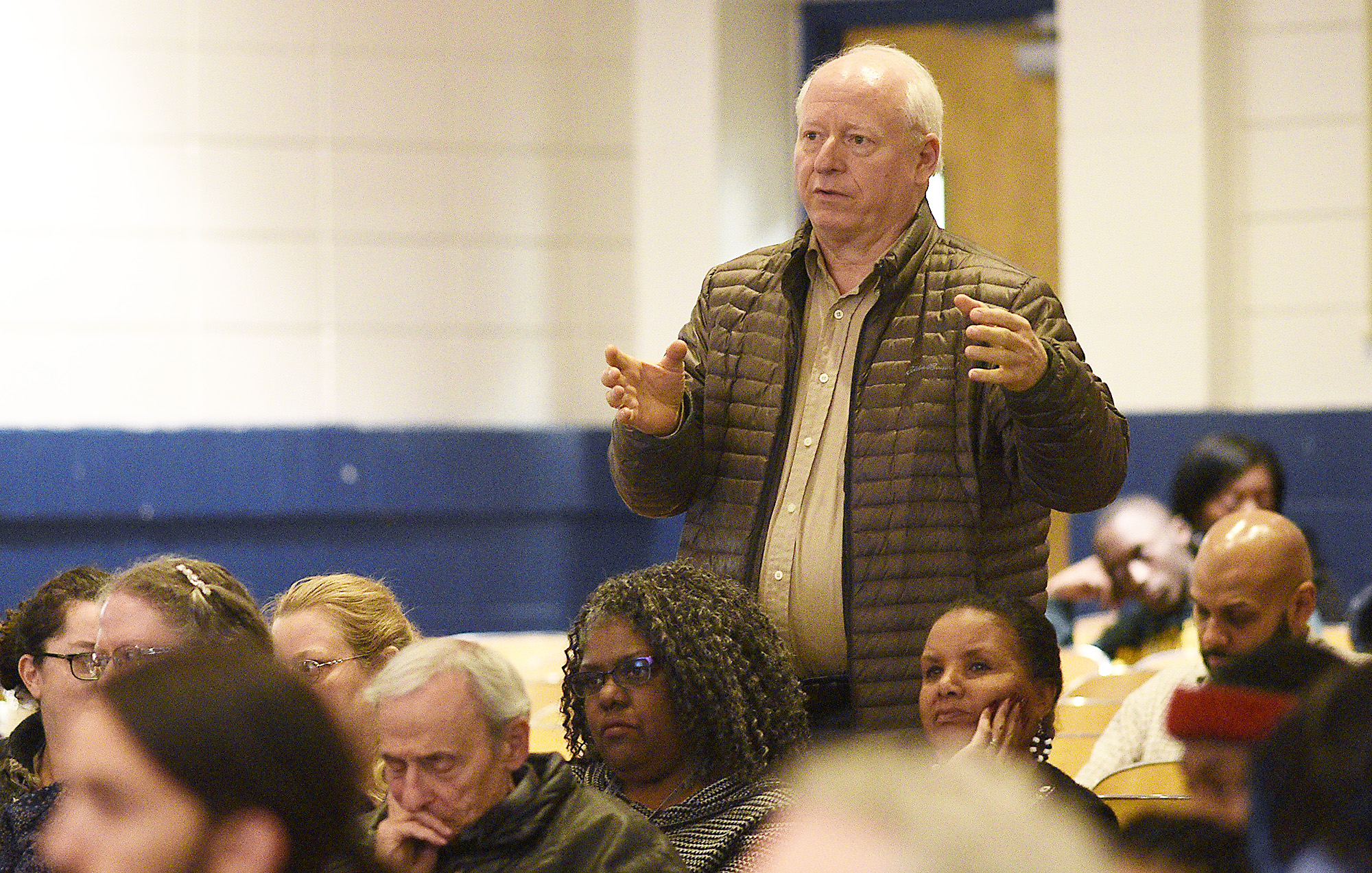 Staff Photo by Robin Rudd/ Charlie Kimball, community member and Hamilton County resident, speaks at the meeting. Kimball's daughter is Allison Bishop, a parent and volunteer coordinator at Barger Academy. MGT Consulting Group hosted one of it's five community meeting at Dalewood Middle School on December 5, 2019.