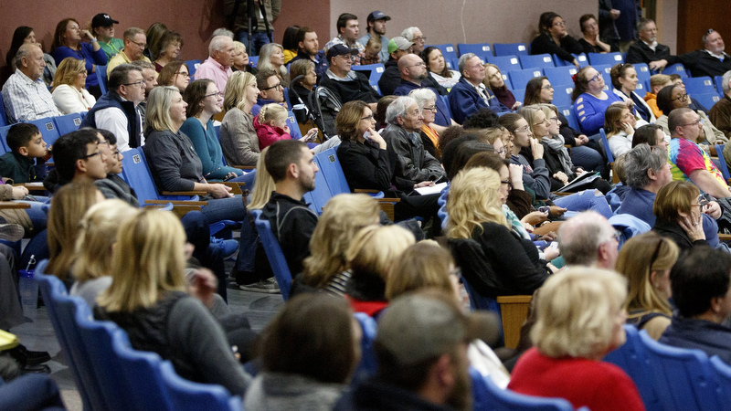 Staff photo by C.B. Schmelter / People pack into the David H. Crawford Theatre for a community meeting hosted by MGT Consulting Group at Lookout Valley Middle/High School on Wednesday, Dec. 4, 2019 in Chattanooga, Tenn.
