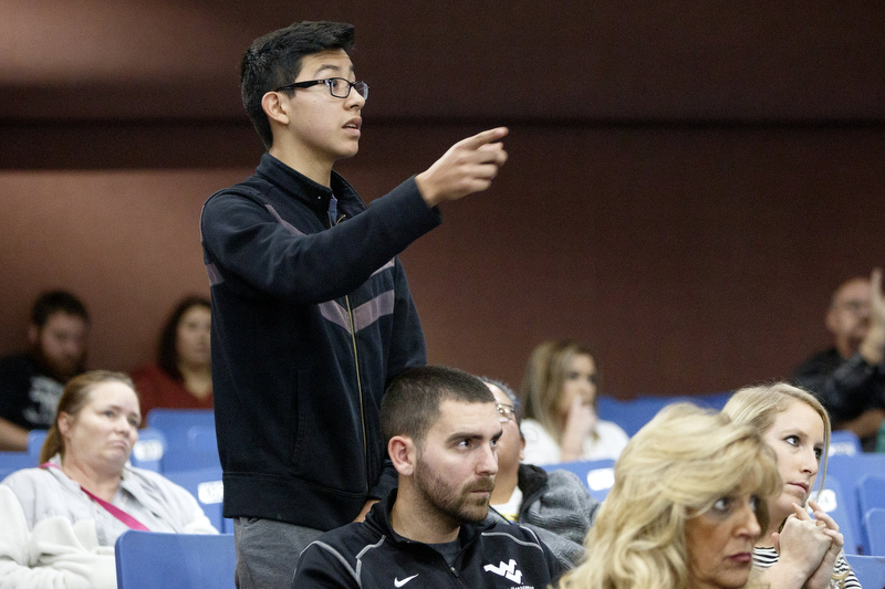 Staff photo by C.B. Schmelter / Daniel Rodriguez, a freshman at Chattanooga Center for Creative Arts, speaks during a community meeting hosted by MGT Consulting Group at Lookout Valley Middle/High School on Wednesday, Dec. 4, 2019 in Chattanooga, Tenn.