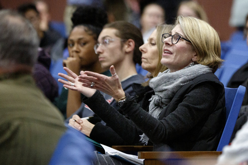 Staff photo by C.B. Schmelter / Renee Shoop asks a question during a community meeting hosted by MGT Consulting Group in the David H. Crawford Theatre at Lookout Valley Middle/High School on Wednesday, Dec. 4, 2019 in Chattanooga, Tenn.