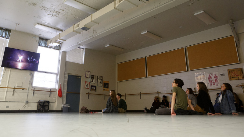 Staff photo by C.B. Schmelter / Students watch a video inside one of the dance studios at Chattanooga Center for Creative Arts on Tuesday, Dec. 10, 2019 in Chattanooga, Tenn.