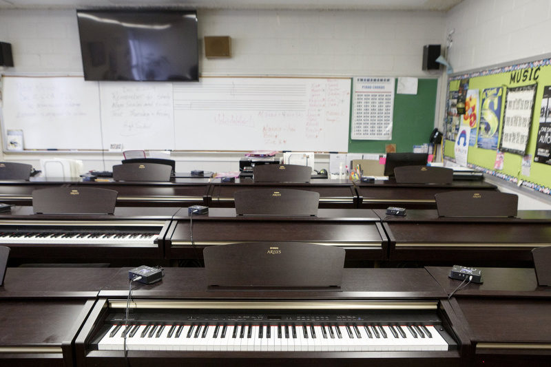 Staff photo by C.B. Schmelter / The piano lab is seen at Chattanooga Center for Creative Arts on Tuesday, Dec. 10, 2019 in Chattanooga, Tenn.