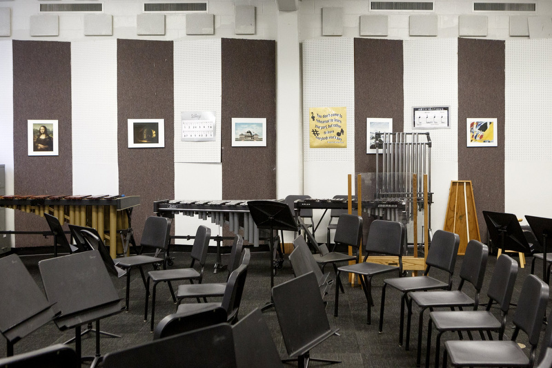 Staff photo by C.B. Schmelter / The band room is seen at Chattanooga Center for Creative Arts on Tuesday, Dec. 10, 2019 in Chattanooga, Tenn.