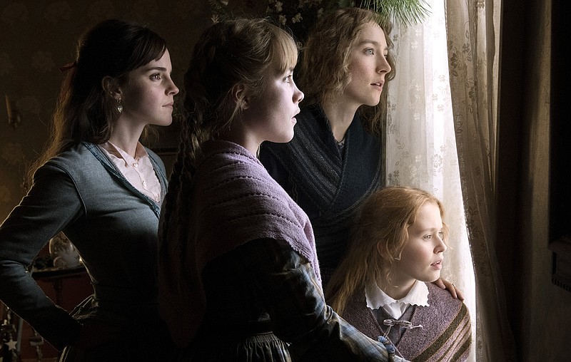 This image released by Sony Pictures shows, Emma Watson, from left, Florence Pugh, Saoirse Ronan and Eliza Scanlen in a scene from "Little Women." (Wilson Webb/Sony Pictures via AP)