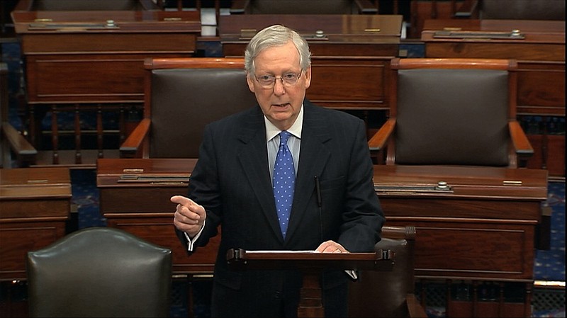 Senate Majority Leader Mitch McConnell of Ky., speaks on the Senate floor, Thursday, Dec. 19, 2019 at the Capitol in Washington. (Senate TV via AP)


