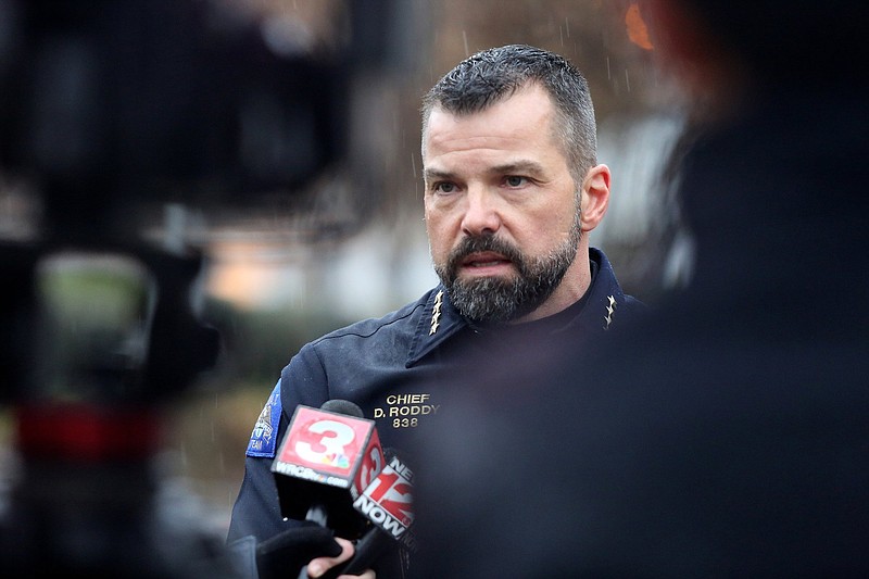 Chattanooga Police Department Chief David Roddy addresses the media at a news conference Sunday afternoon in front of Erlanger hospital's ER. Roddy asked for the public's help in identifying the people responsible in a Sunday morning shooting that injured an 11-year-old boy.