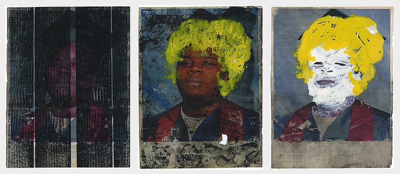 Photo from the artist / "Passing Escape of Michael Brown" is an Epson transfer and monoprint on altered Ebony pages by artist Noel W. Anderson. The work references the unarmed teenager shot and killed by a police officer in Ferguson, Missouri, in 2014.